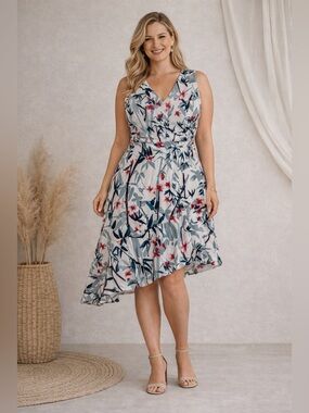 Maggie London Petite Floral Asymmetrical Hem Dress Size 12P